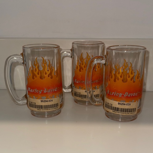 Harley-Davidson Other - NOS Vintage Harley-Davidson Orange Flame Glass Mugs Set of 3